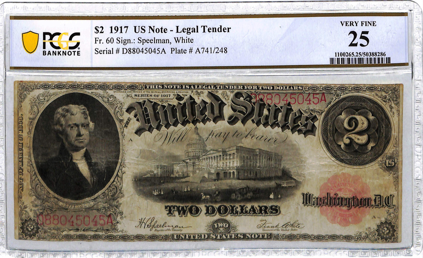 1917 $2.00 Legal Tender VF25 PCGS FR60