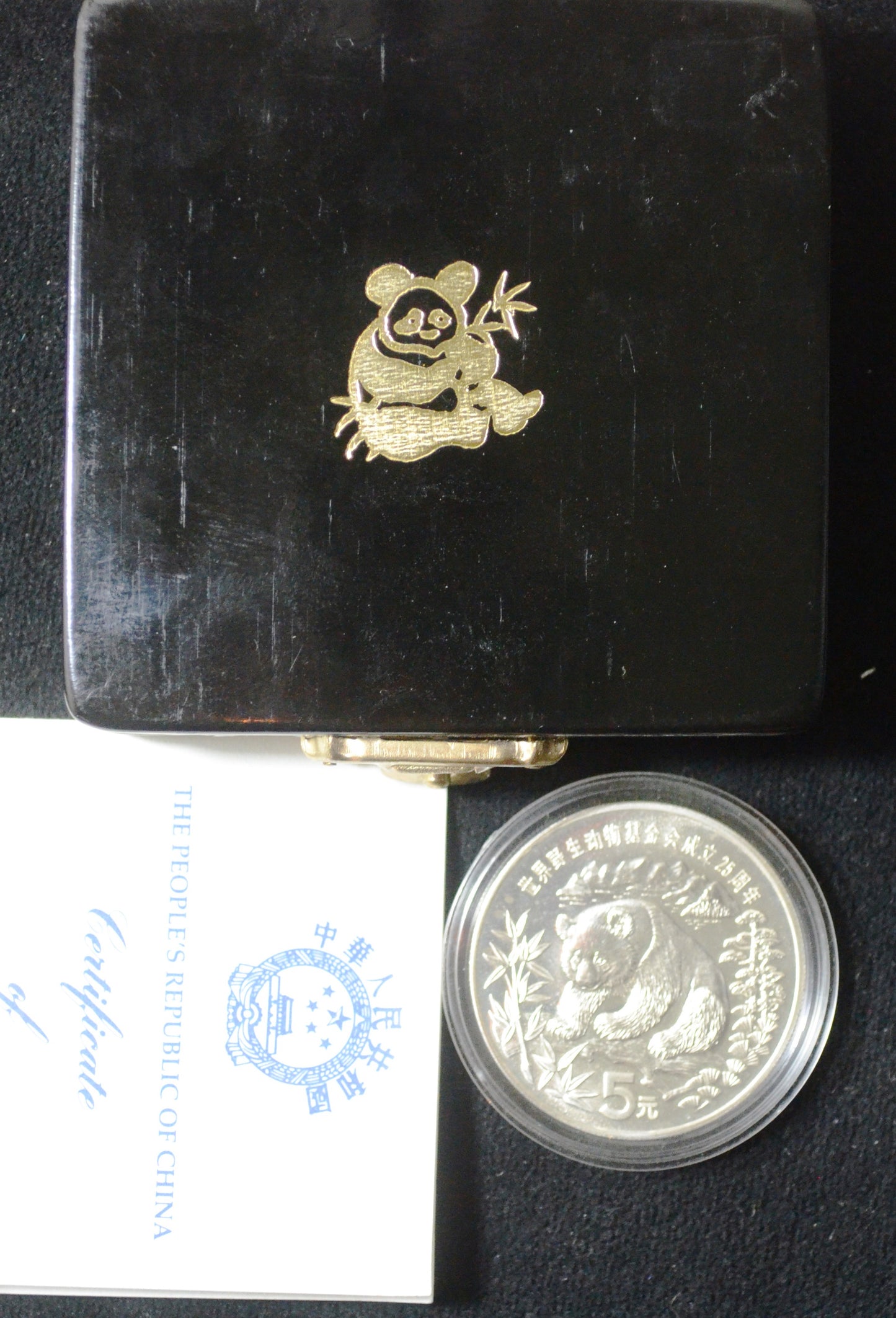 1986 China 5 Yuan Silver Grand Panda Coin with Original Box & COA 25th WWF
