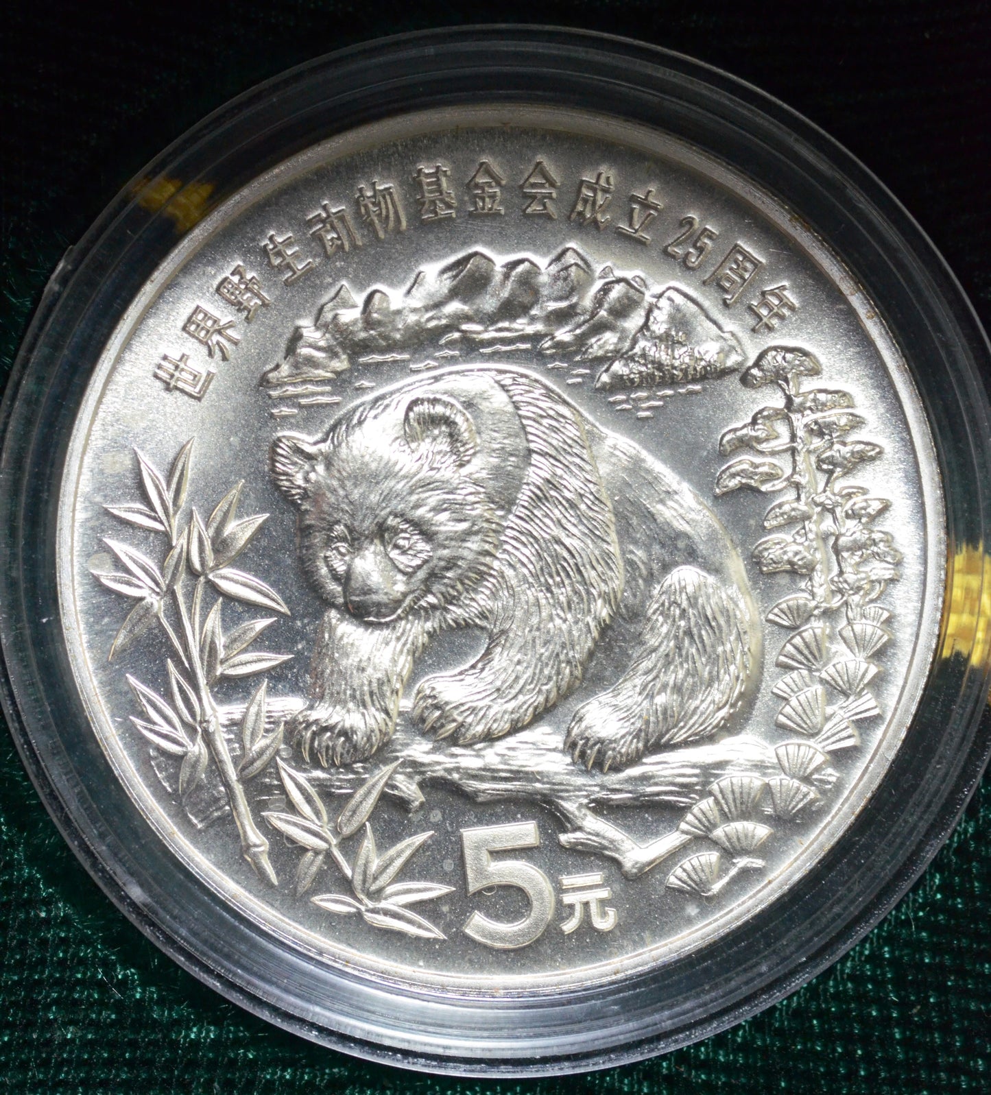 1986 China 5 Yuan Silver Grand Panda Coin with Original Box & COA 25th WWF