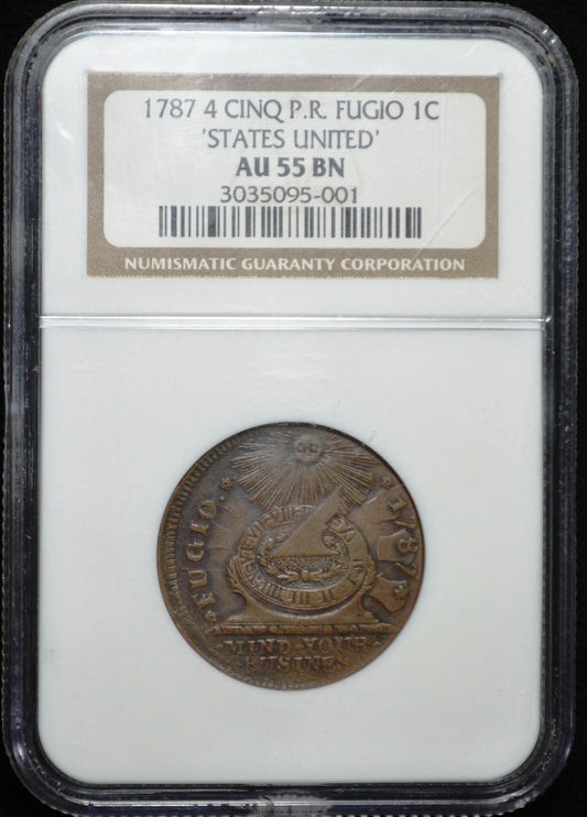 1787 4 cinq P.R. Fugio 1c "states United" AU55 NGC