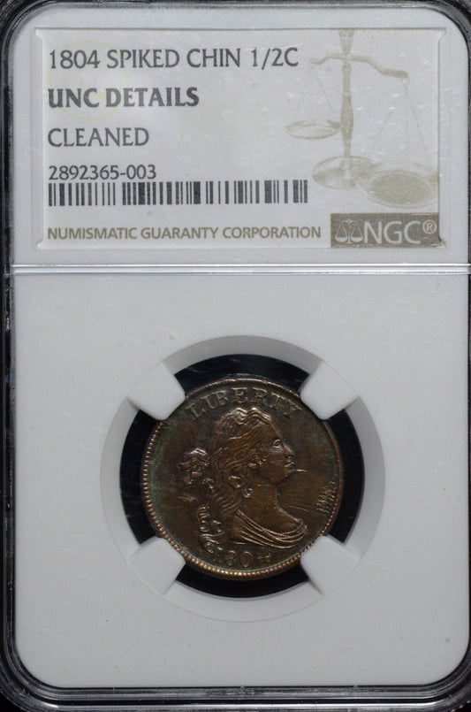 1804 Spiked Chin Draped Bust Half Cent Unc Details NGC