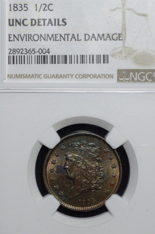 1835 Classic Head Half Cent Unc Details NGC