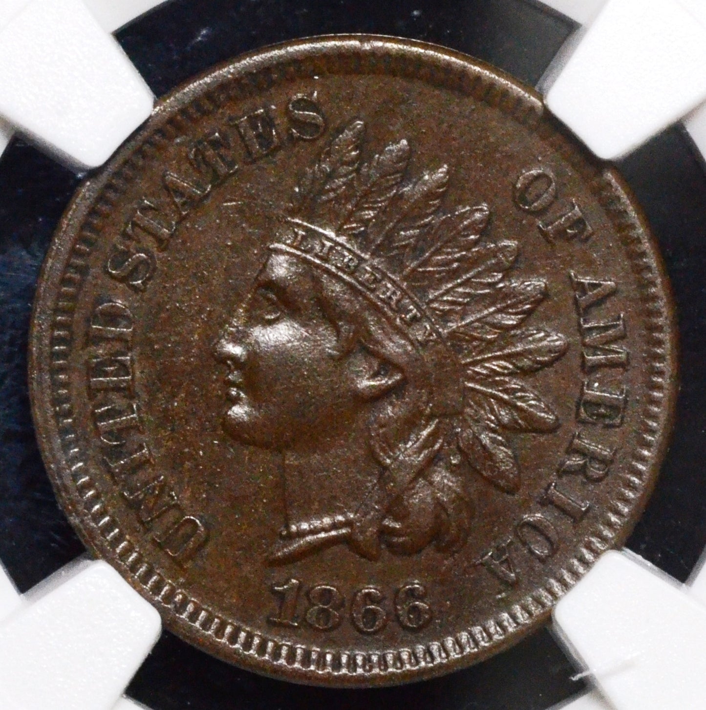 1866 Indian Head Cent AU58 BN NGC