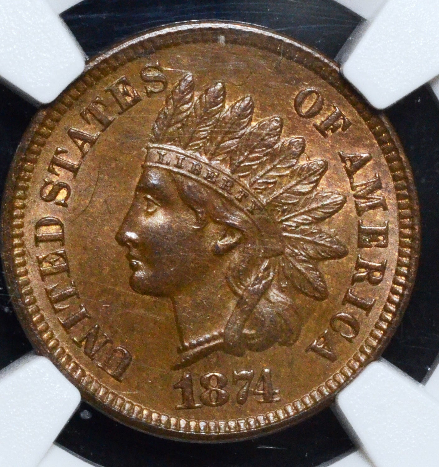 1874 Indian Head Cent MS64 BN NGC