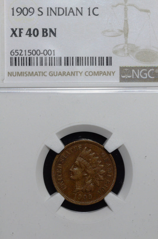 1909-S Indian Head Cent XF40 BN NGC