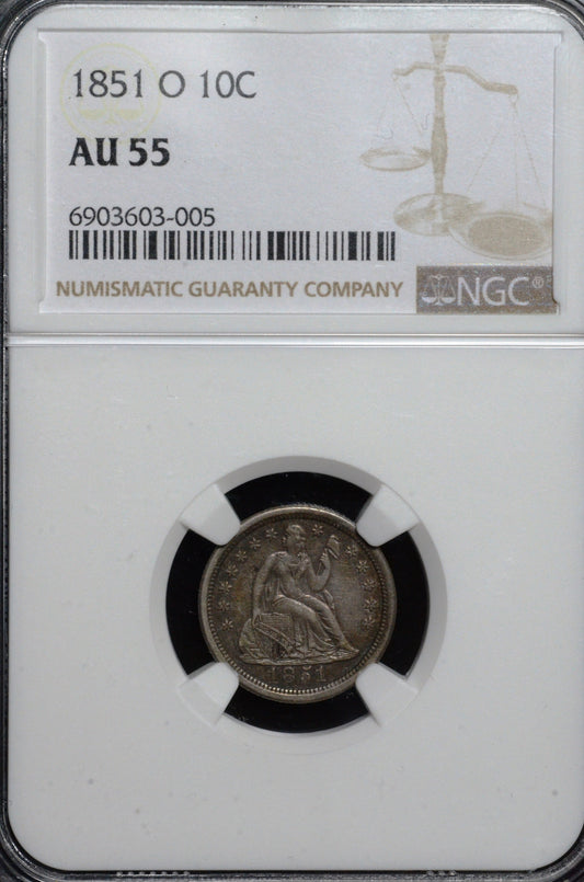 1851-O Seated Liberty Dime AU55 NGC