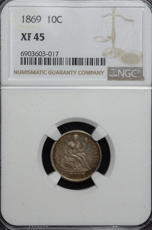 1869 Seated Liberty Dime XF45 NGC