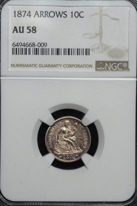 1874 Seated Liberty Dime AU58 NGC