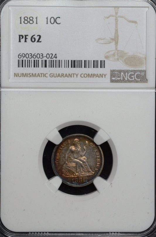1881 Seated Liberty Dime Proof PF62 NGC