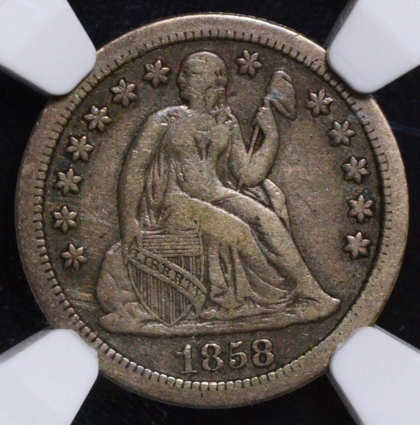 1858-S Seated Liberty Dime F-15 NGC