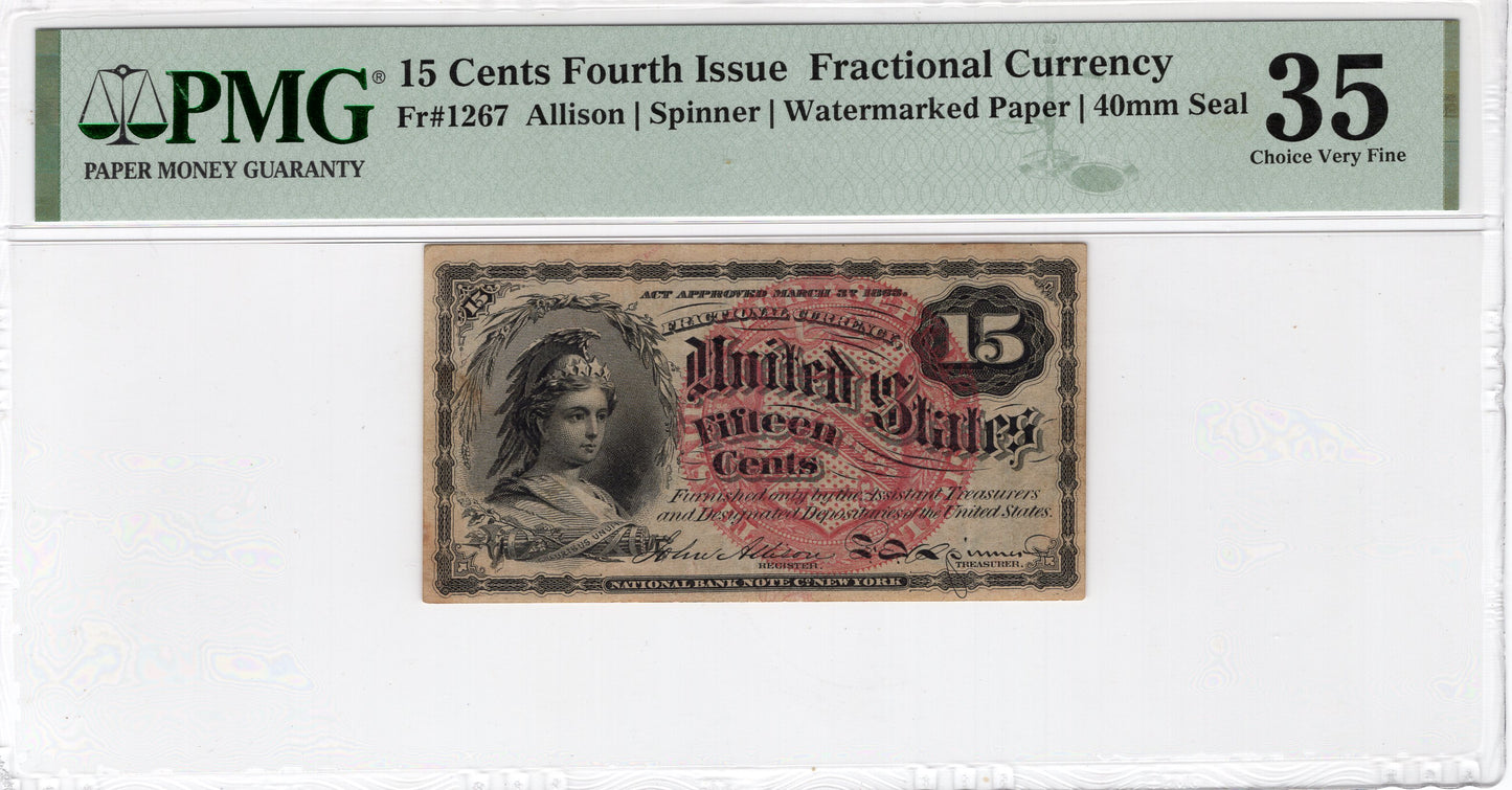 15 cent 4th issue Fractional Currency CVF-25 PMG
