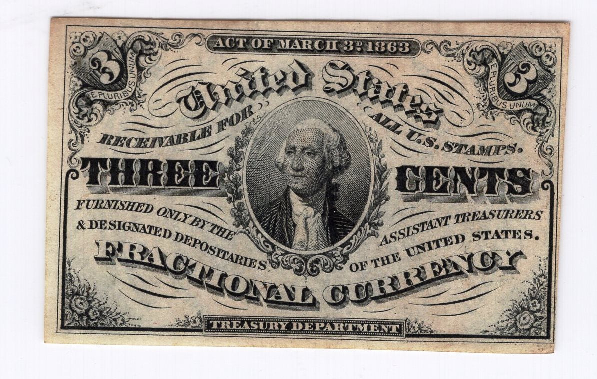3 cents Third Issue Fractional Currency Choice Unc 64 PMG