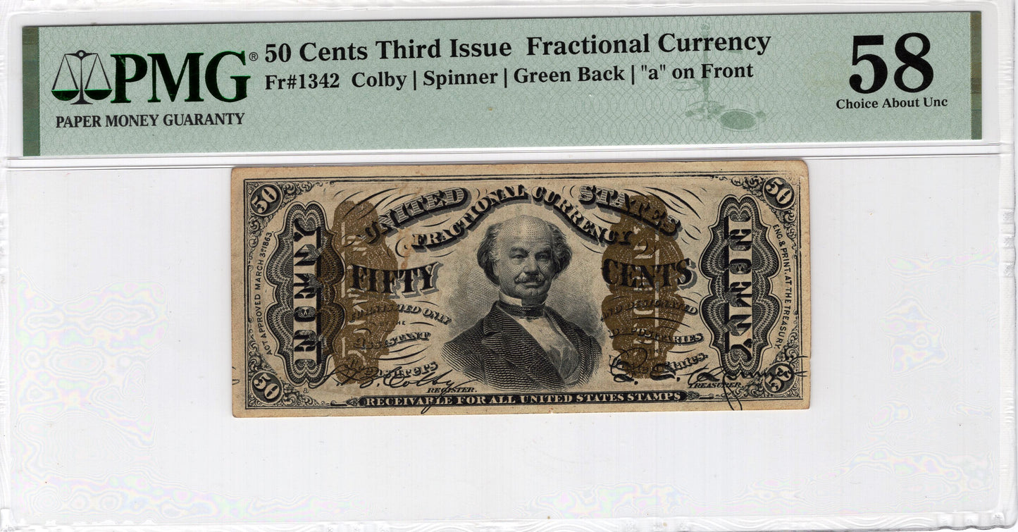 50 cents Third Issue Fractional Currency Choice About UNC 58 PMG