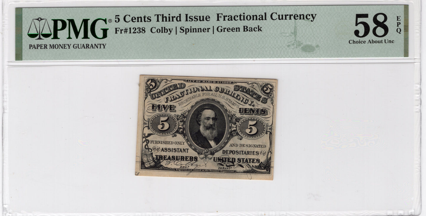 5 Cent Third Issue Fractional Currency Choice About Unc 58 EPQ