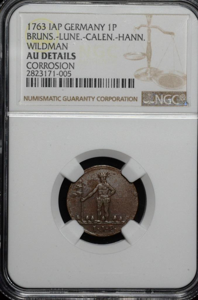 1763, German States, Bruns-Lune-Calen-Hann, 1 Pfenning, Wildman, AU, KM 330, NGC
