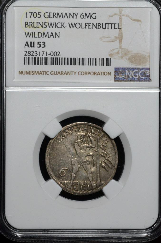 1705, German States, Brunswick-Wolfenbuttel 6 MarienGroschen, KM 683, AU53 NGC
