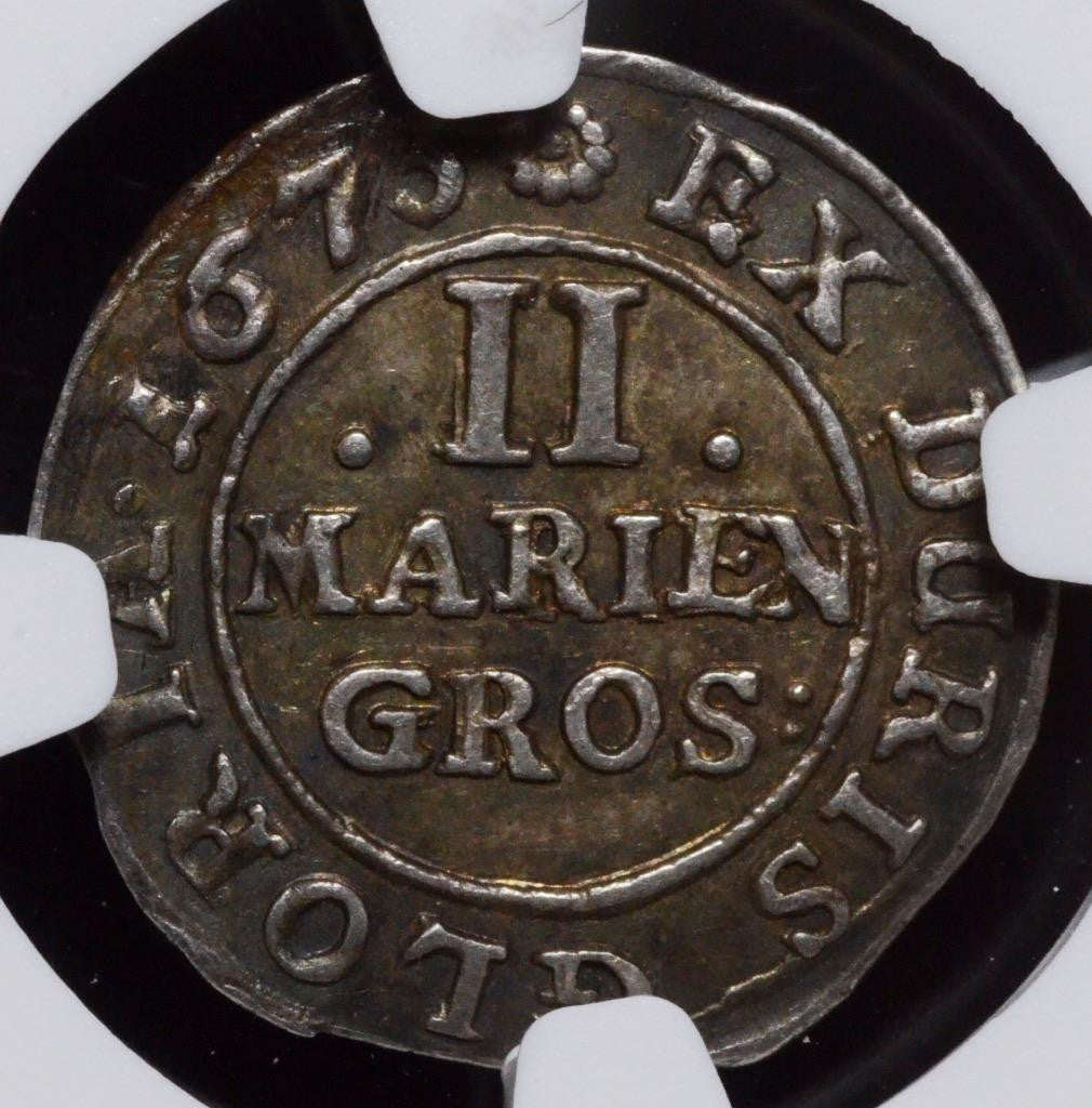 1673, German States, Bruns-Lune-Calen, 2 MarienGroschen, Wildman AU 58, KM 105