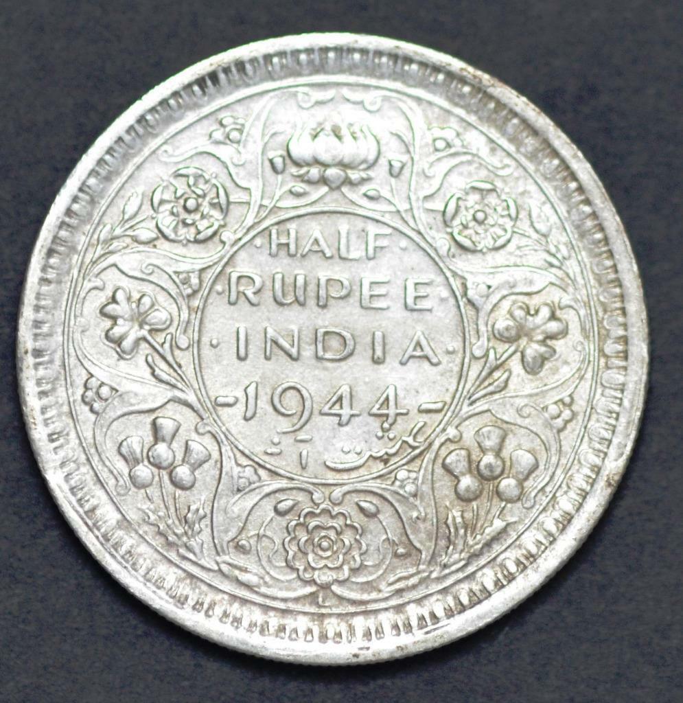 1944 Bombay (Mumbai) & 1944 Lahore India Half Rupee, King George VI, KM# 552