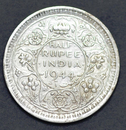 1944 Bombay (Mumbai) & 1944 Lahore India Half Rupee, King George VI, KM# 552