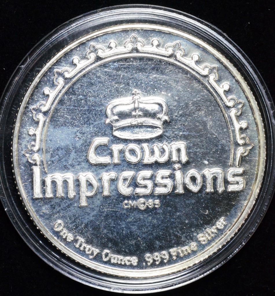 Rare 1985 Crown Impressions Dragon 1 oz 999 Fine Silver, Art Round, in Airtite