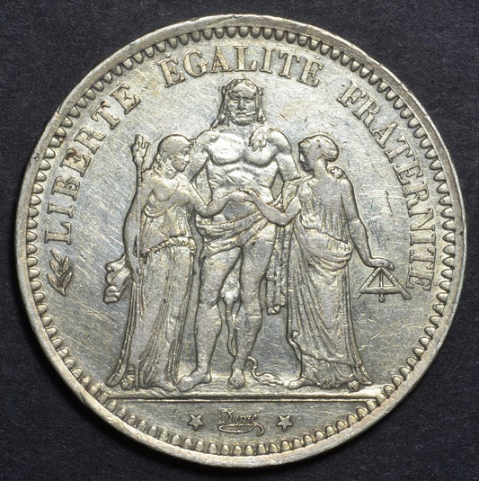 1873 A France, Paris, 5 Francs, 900 Silver, KM# 820.1, Ships Free