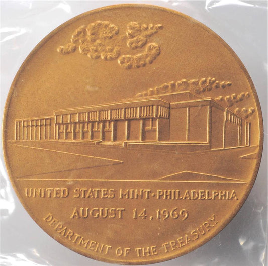 3" Bronze 1969 Official Opening Philadelphia Mint Medal, New In Box, Sealed