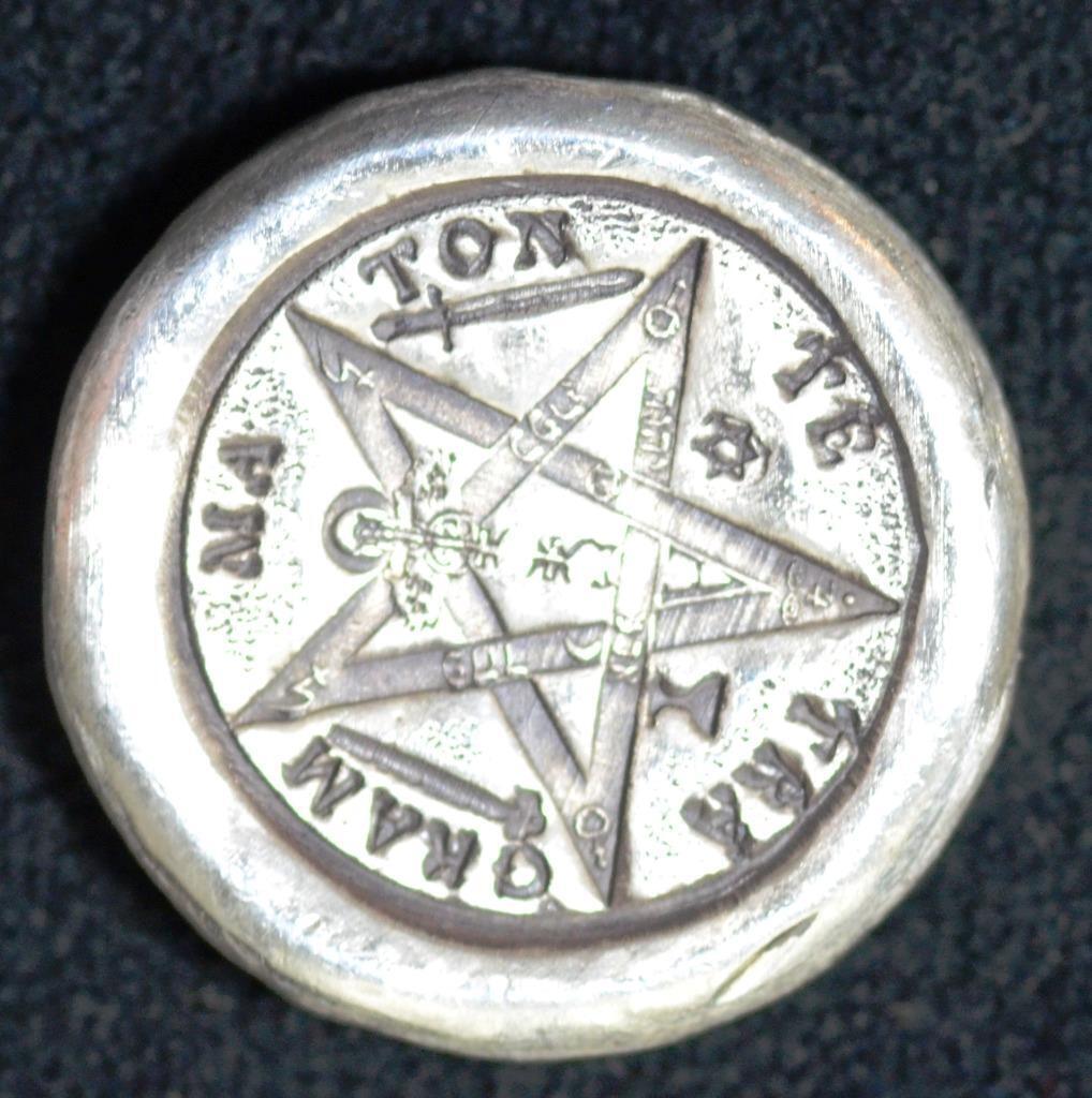MK BarZ Stamped "Tetragram Pentacle" Round, 1 Troy Oz .999 Fine Silver