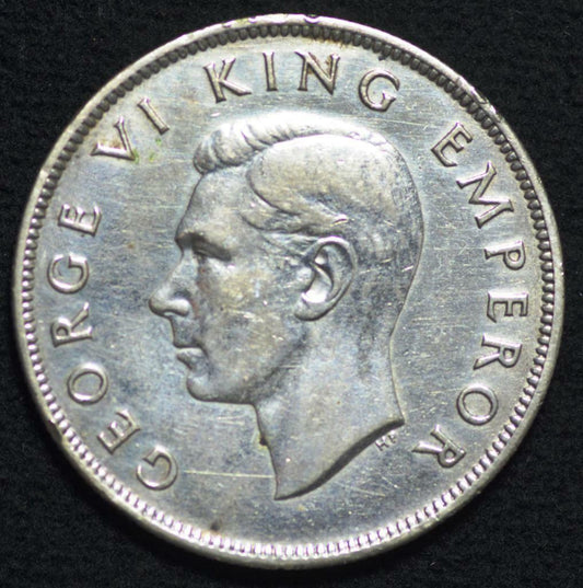 1942 New Zealand, 1/2 Half Crown, KM# 11, George VI King Emperor, Ships for Free