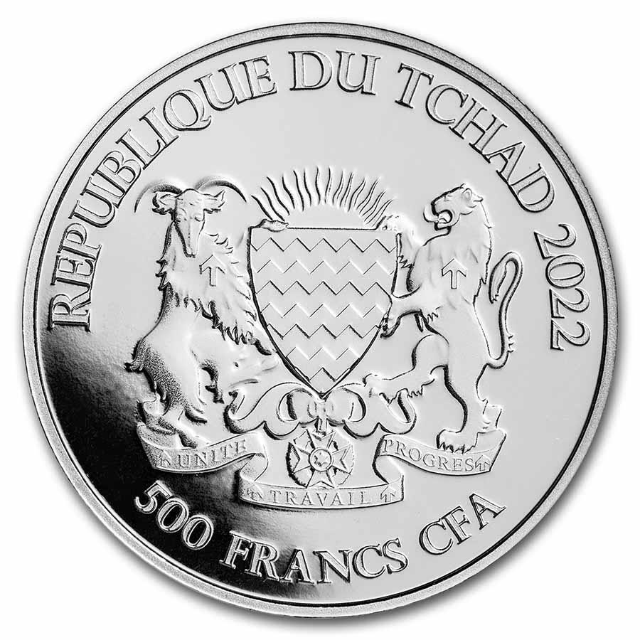 2022 Chad 1 oz Silver Celtic Animals: Rooster, 500 Francs, KM# 163