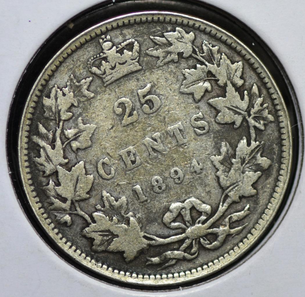 1894, Canada, Victoria, 25 Cents, Tower Hill, Royal Mint, KM# 5, 925 Silver, C1