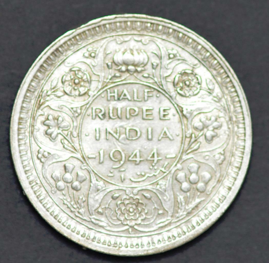 1944 Bombay (Mumbai) & 1944 Lahore India Half Rupee, King George VI, KM# 552