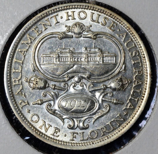 1927 Australia Opening of Parliament House, George V, Florin, KM# 31, Excellent