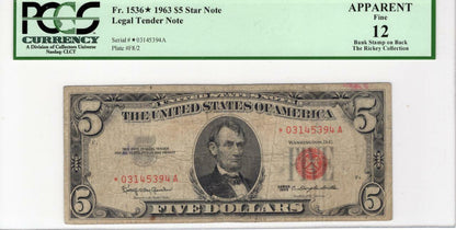 1963 $5.00 Star Legal Tender Fr. 1536* Fine 12 APPARENT PCGS