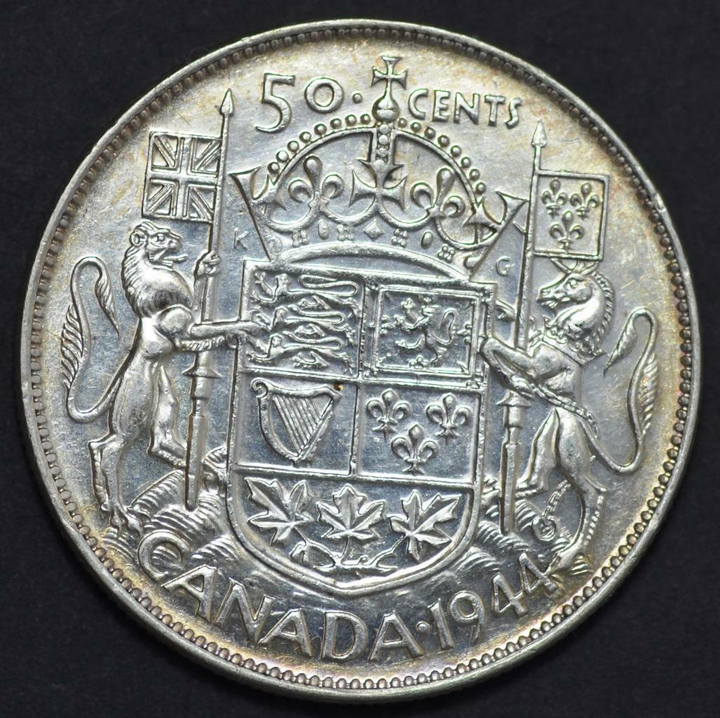 1944 Canada, 50 Cents, Half Dollar, Spectacular Condition KM# 36, Ships for Free