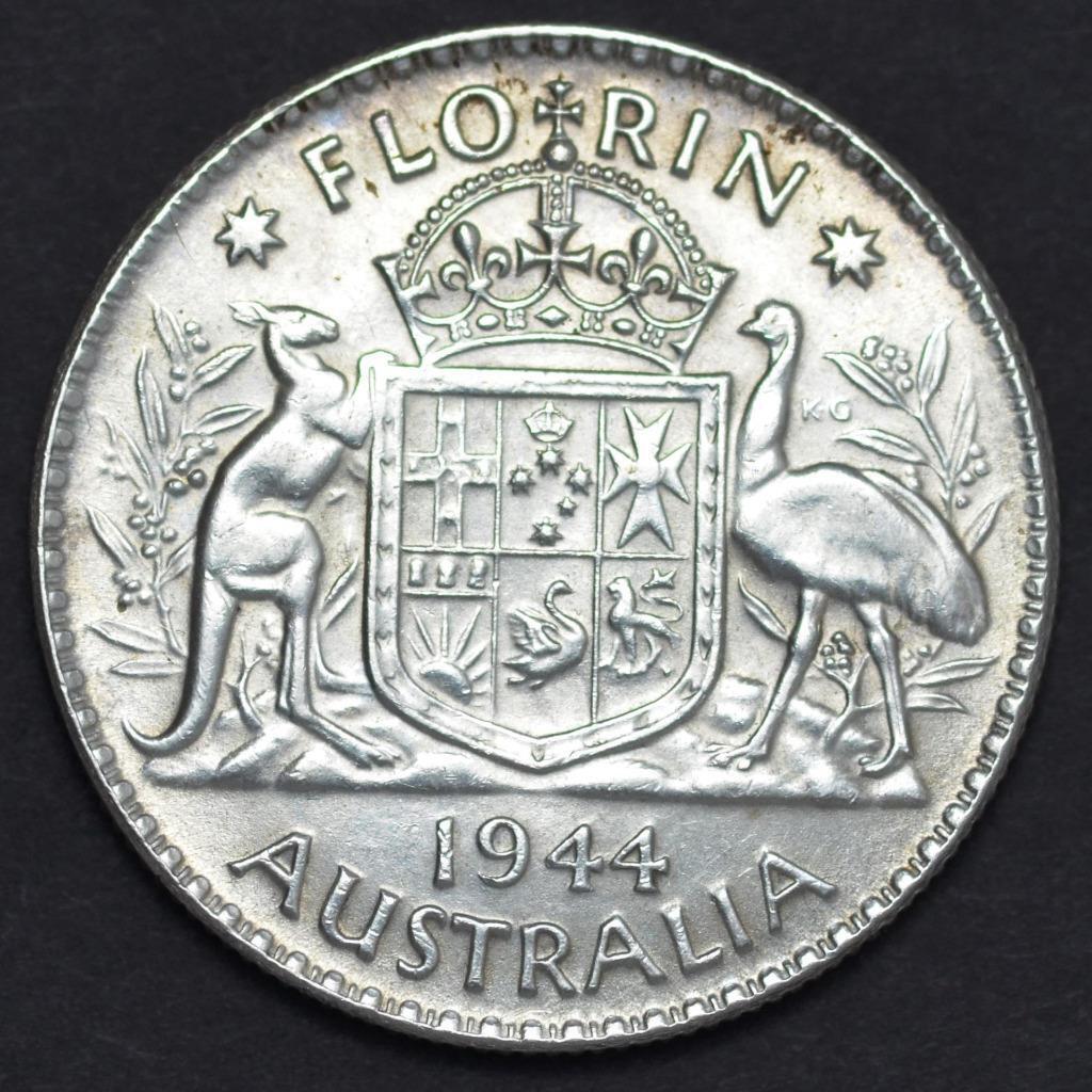 1944 Australia, Florin, Spectacular Condition, KM# 40, Ships for Free