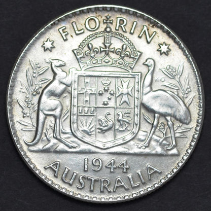 1944 Australia, Florin, Spectacular Condition, KM# 40, Ships for Free