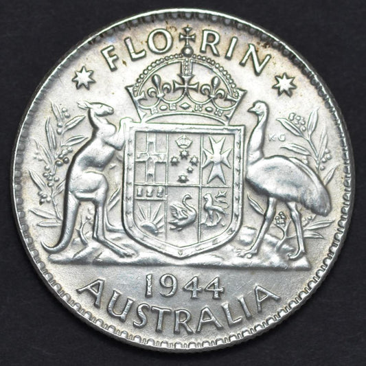 1944 Australia, Florin, Spectacular Condition, KM# 40, Ships for Free