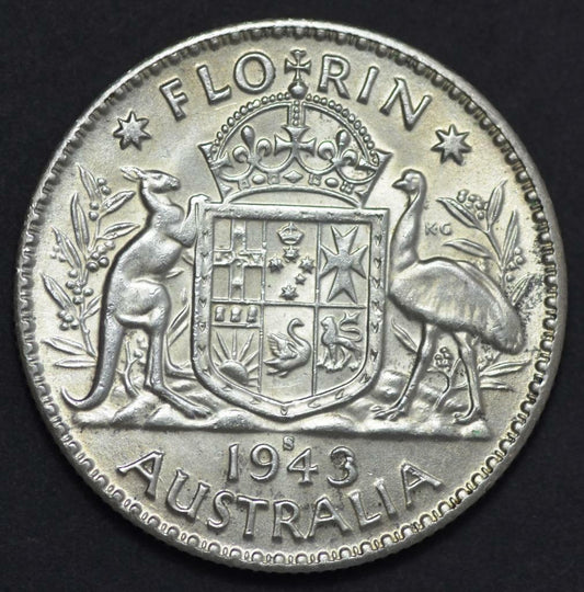 1943 S Australia, Florin, Spectacular Condition, KM# 40, Ships for Free