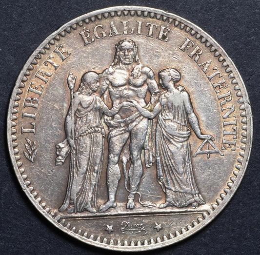 1876 A France, Paris, 5 Francs, 900 Silver, KM# 820.1, Ships Free