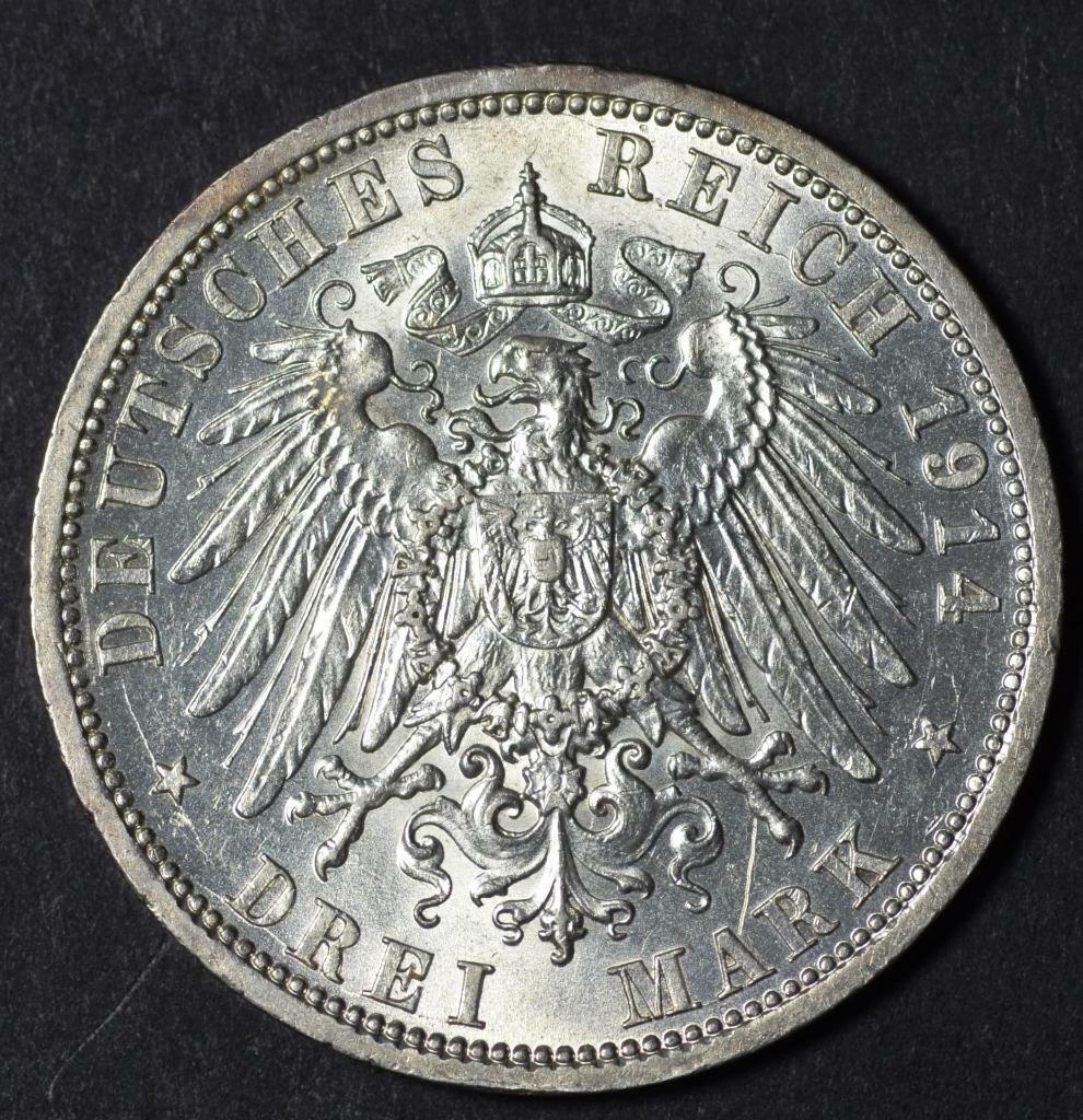 1914 A, Prussia, German States, 3 Mark, KM# 538, Mintage 2,022,000, Free Ship