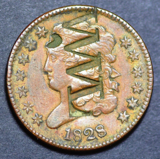 1828 United States, Classic Head Half Cent, Counterstamped, WML, KM# 41