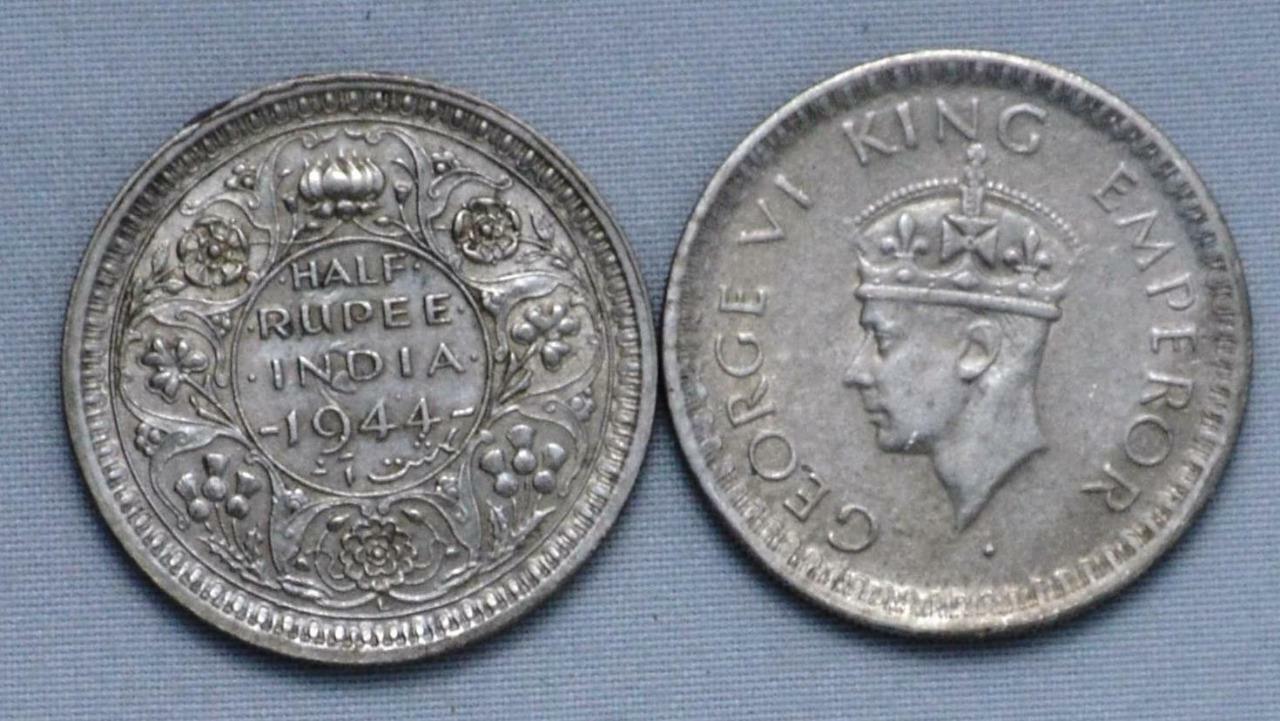 1944 Bombay (Mumbai) & 1944 Lahore India Half Rupee, King George VI, KM# 552