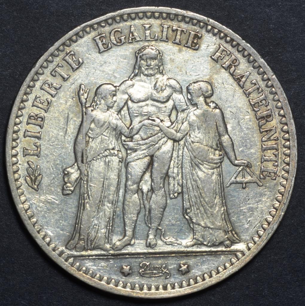 1874 A France, Paris, 5 Francs, 900 Silver, KM# 820.1, Ships Free