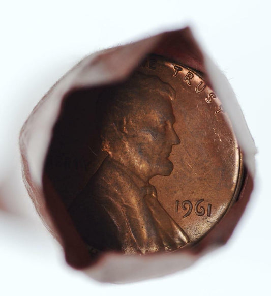 1961 Unsearched Roll of Lincoln Memorial Cents, Original Bank Roll, Free Ship