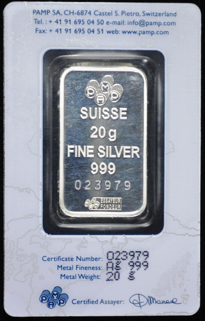 20g Pamp Suisse, Lady Fortuna, Carded 999 Fine Bar, Original Packaging