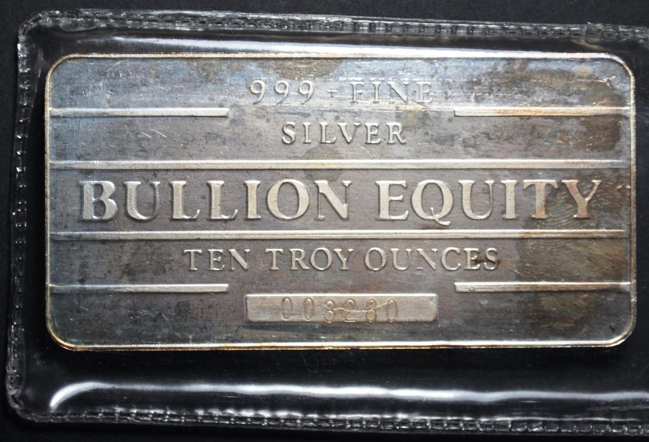 Bullion Equity, 10 Troy Ounces, 999 Fine Silver Bar, Cast Finish #003280