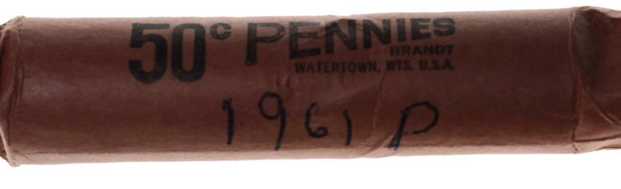 1961 P & D Unsearched Roll of Lincoln Memorial Cents, Original Bank Rolls