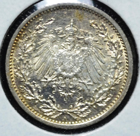 1912 A Germany, German Empire, 1/2 Mark, KM# 17, Berlin Mint, Ships for Free