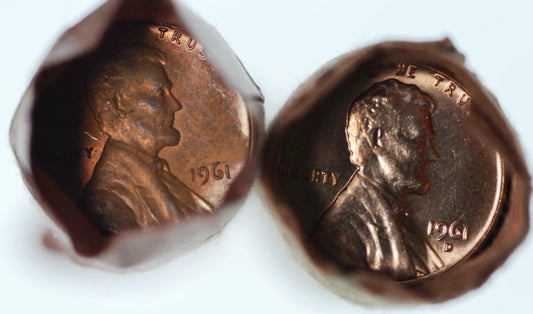 1961 P & D Unsearched Roll of Lincoln Memorial Cents, Original Bank Rolls