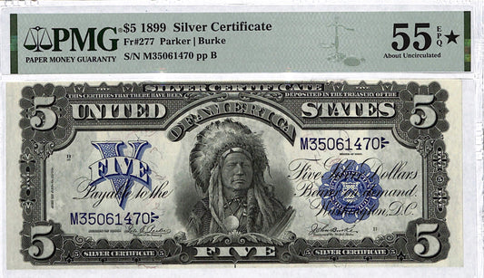 1899 $5.00 Silver Cert Chief AU-55 EPQ Star PMG
